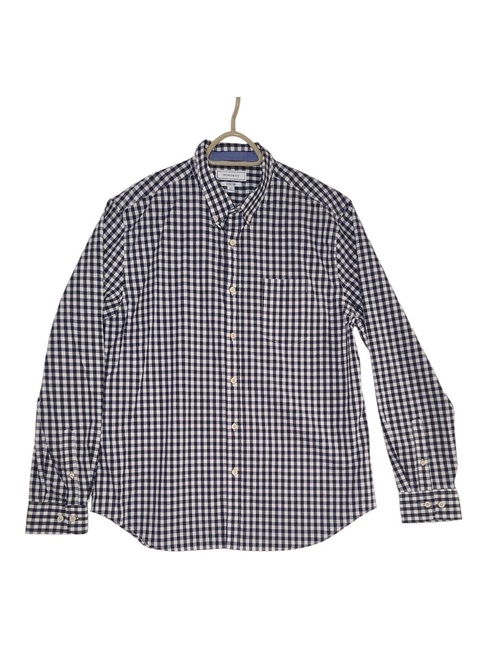 Crown & Ivy Mens Blue Gingham Stretch Button Down XL